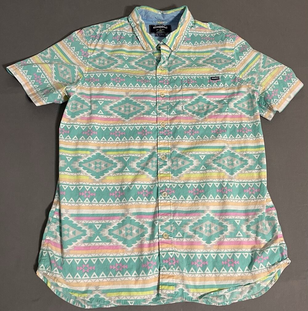 Chubbies The En Fuego Wild Shirt Mens Large Aztec Southwestern Pastel EUC